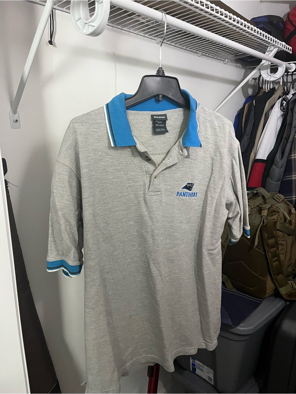 Panthers Grey Polo Shirt with Blue Trim